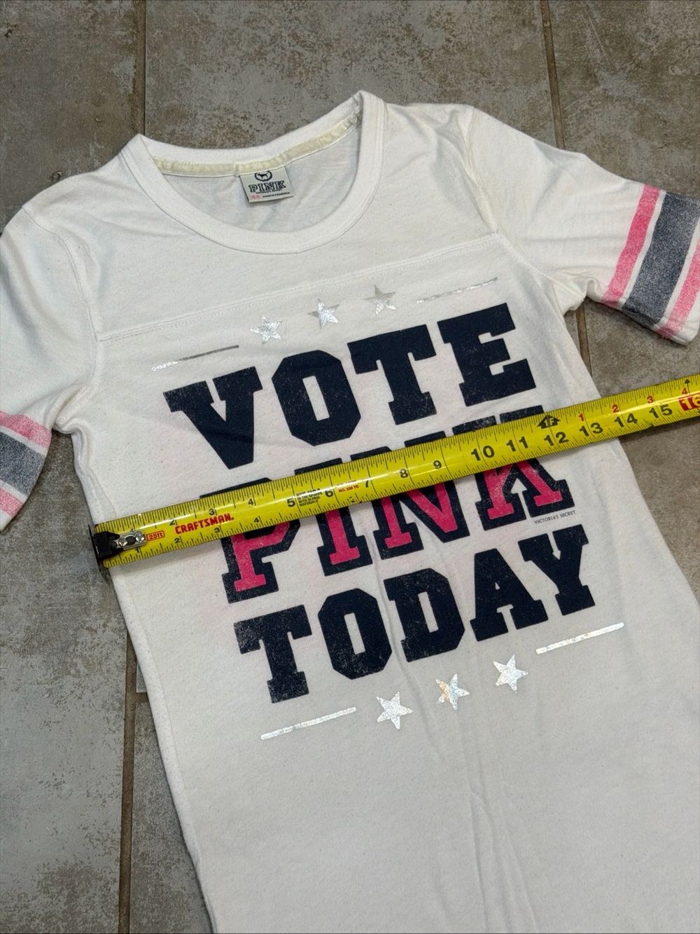 Y2K 2008 Victoria’s Secret Pink Vote Pink Football Style Tee Size X-Small Faded - Picture 7 of 9